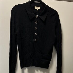 Black Cardigan with Floral Buttons
